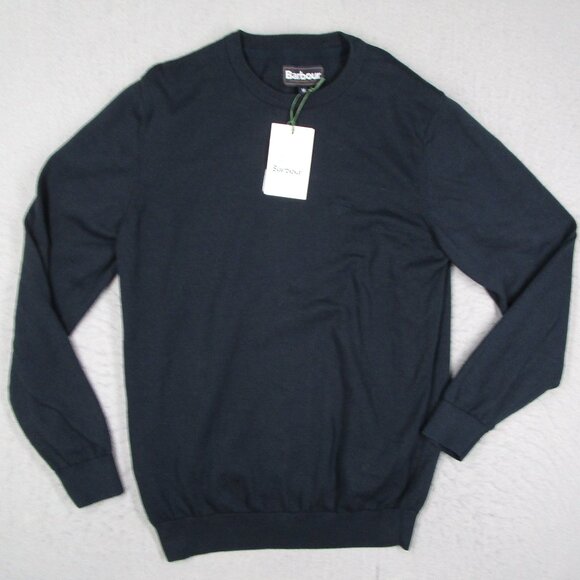 Barbour Pima Sweater Mens Medium Blue Cotton Crew Neck Pullover Long Sleeve - Picture 1 of 13